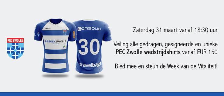 Bied mee op gesigneerde en tijdens wedstrijden gedragen PEC Zwolle shirts met unieke bedrukking