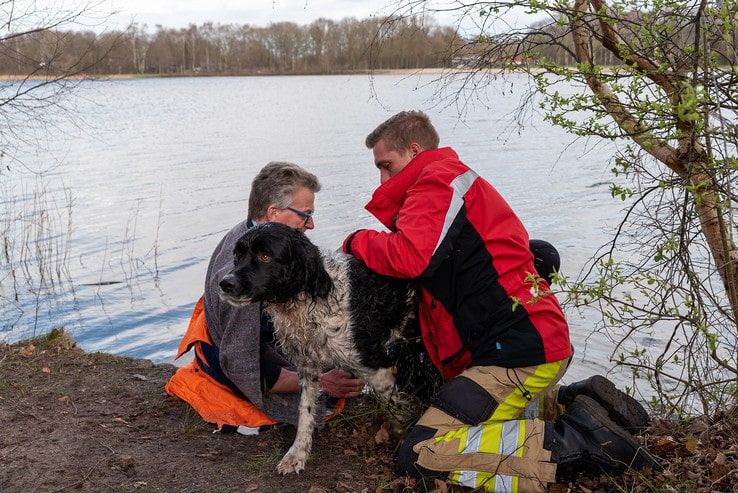 Brandweer redt hond uit Wijthmenerplas - Foto: Peter Denekamp