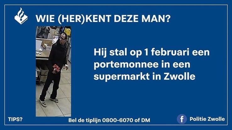 Politie Zwolle zoekt herkenning van persoon die een portemonnee stal - Foto: Politie