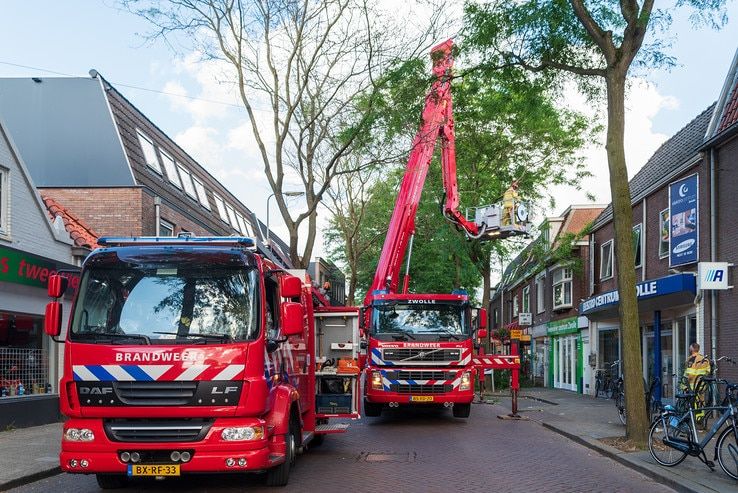 Brandweer zaagt gevaarlijke hangende tak weg in Diezerpoort - Foto: Peter Denekamp