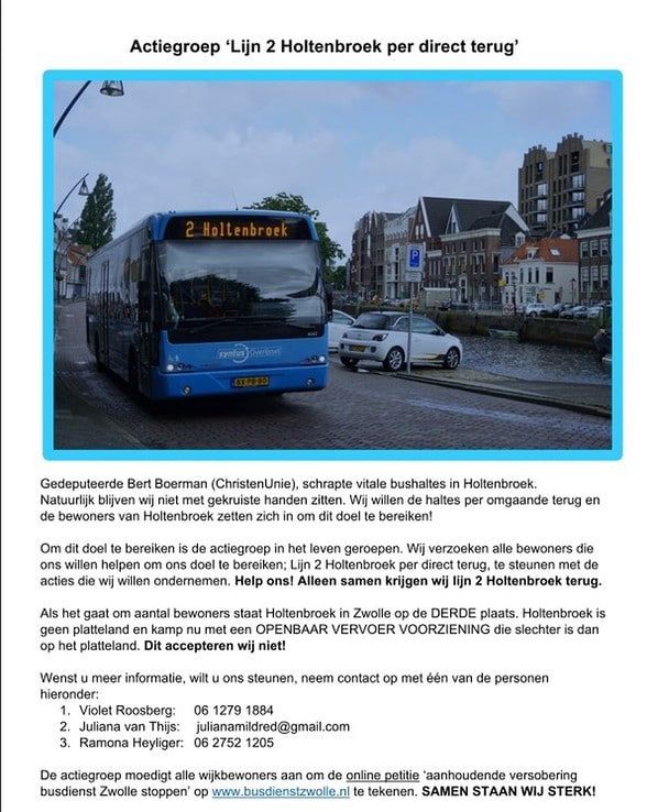 Zwolse actiegroep wil buslijn 2 Holtenbroek terug