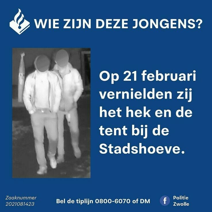 Politie zoekt twee jongens voor vernielingen Stadshoeve Stadshagen - Foto: Politie Zwolle