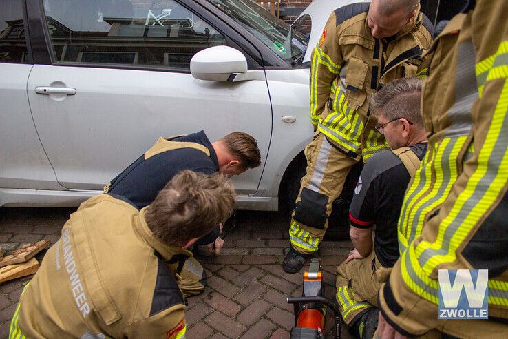 Brandweer bevrijdt kat uit auto in Kamperpoort - Foto: Ruben Meinten